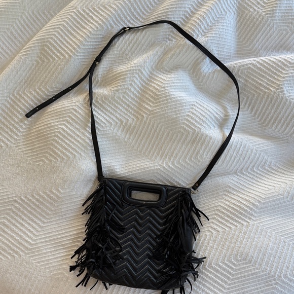 Maje Black Chevron Quilted Leather Crossbody Bag - Picture 7 of 11